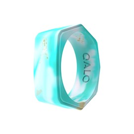 QALO Women's Rubber Silicone Ring, Natural Stone Lake, Wedding Ring for Women, Breathable, Durable Engagement Silicone Band, 9mm Wide 2mm Thick, Turquoise, Size 10