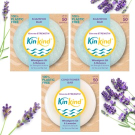 KinKind Give Me STRENGTH! - 2 Shampoo Bars & 1 Conditioner Bar | Volume for Fine & Flat Hair | Wheatgerm & Rosemary Oil Hair | Travel Shampoo, Solid Shampoo Bars for Hair UK | Up to 100 Washes