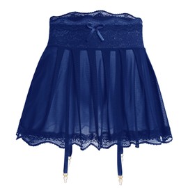 ABAFIP - Minifalda transparente para hombre con cinturón de liguero, con tiras de encaje y ribete de tul, Azul oscuro, X-Large