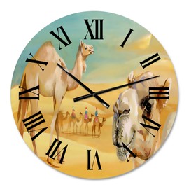 Designart 'Camels In The Desert' Farmhouse wall clock - 16 in. high, 16 In. Wide