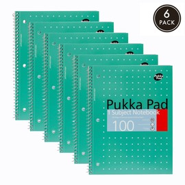 Pukka Pad, Metallic Single Subject Spiral Bound Notebooks with 100 Pages of 3 Hole-Punched 80GSM Lined Paper with Perforated Edges – 10.5 x 8in – 6-Pack