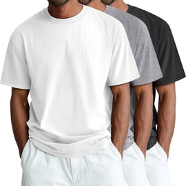 Ficerd 3 Pack Men's Big and Tall Shirts Short Sleeve Cotton Tee Crew Neck Basic Casual Top Loose Fit Summer T Shirts(Black, White, Light Gray,7X-Large)