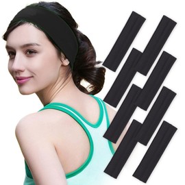 Tisoloow Headbands for Women Non Slip Elastic Sweat Hairbands Soft Fabric Hair Bands Workout Yoga Running Sport Thin Hair Wrap Hair Accessories 8 Pack Black One Size