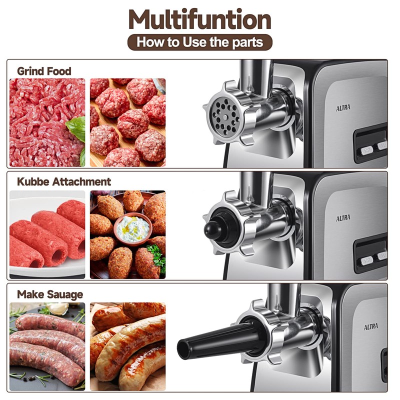 ALTRA LIFE Meat Grinder, Sausage Stuffer, [2800W Max] Electric Meat