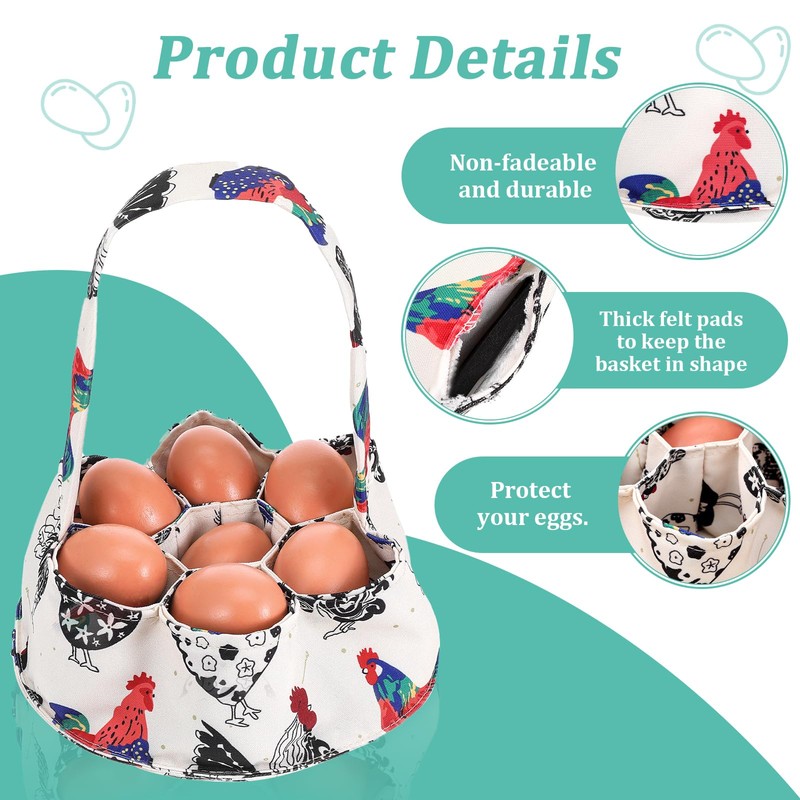 DOPENSPI Egg Collection Basket, Egg Bag with 7 Pockets, Fabric