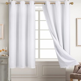 Diraysid 100% Blackout Curtains White Linen Curtains for Bedroom Grommet Thermal Insulated Room Darkening Drapes (2 Panels, W38 x L54 Inch)