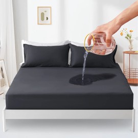 Waterproof Mattress Protector Double,135x190cm Mattress Covers, 30cm Deep Pocket Fitted Sheet, Mattress Protector with Elastic Rubber Band double Mattress Cover-Dark Grey