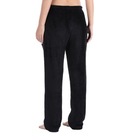 PajamaMania Women's Fleece Pajama Pants with Satin Drawstring, Solid Black, Small