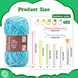 LUNARM 3 * 100g Chenille Yarn, Yarn for Crocheting Knitting with Big Eye Needles, Handcrafts Weaving Soft Chenille Yarn for Making Blankets, Clothes, Pattern Knitting Creations (Blue)
