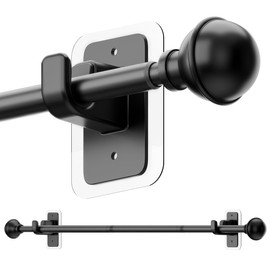 ENJOYBASICS No Drill Curtain Rods for Window 28 to 60 Inches, 5/8 Inch Diameter Renter Friendly Drapery Rod with Adhesive Brackets without Drilling, Adjustable from 27 to 65 Inches, Black