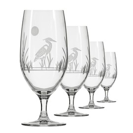 Rolf Glass Heron Footed Iced Tea Glass | 16oz Set of 4 Glasses | Lead-Free Diamond-Wheel Engraved Glass | Made in the USA