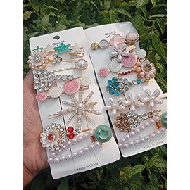 SUNBIRD Hair Clips, Set of 16, Elegant and Cute Design with a 3D Feeling, Pearl Barrette, Glitter Pin, Hair Ornament, Hair Pin, Bangs