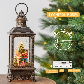 Christmas Snow Globe Lantern Water Glittering Nutcracker Ballerina with Music & Timer, USB Lined/Battery Operated Lighted Lantern for Christmas Festival Decoration Gifts