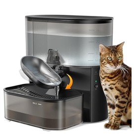 Wireless Cat Water Fountain No Filters, Wastewater Separation, FEELNEEDY Stainless Steel Bowl, 3.5L Pet Water Fountain for Cats & Dogs Dispenser, Black