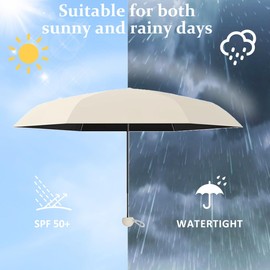 Aethryon Mini Travel Umbrella, Rain or Sunshine for Outdoor Use, Parasol Portable, UV Protection Umbrella, Travel Portable Pocket Umbrella (Rounded), cream-coloured