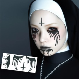TattooIcon Scary Nun Tattoo Set - Nun Temporary Tattoos / Scary Nun Face Makeup Tattoos