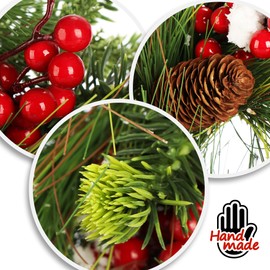 com-four® Christmas door wreath - Advent wreath with pine cones, berries and leaves - Decorative wreath - Christmas decoration - Table wreath - Christmas wreath