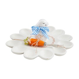 Mud Pie Bunny Deviled Egg Platter; platter 10" dia | bunny 3 1/2" | fork 5"