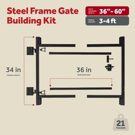 Adjust-A-Gate Full Frame Gate Fence Kit, Hardware for Openings 36"-60", Heights 3'-4'