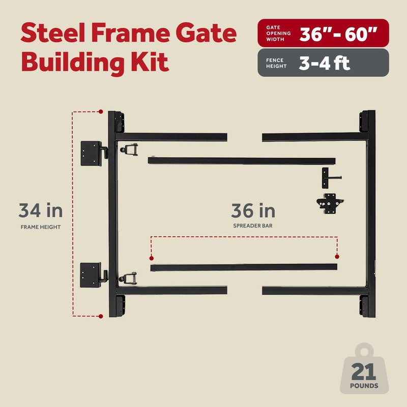 Adjust-A-Gate Full Frame Gate Fence Kit, Hardware for Openings 36"-60",