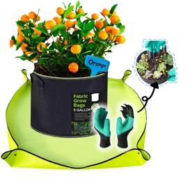 LUVEEVA 10 Gallon Fabric Grow Bags 5 Pack Heavy Duty Planter Pots with Handles Thickened Nonwoven Garden Bags for Vegetables Flowers