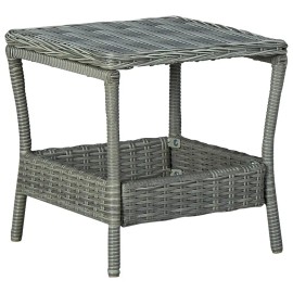 Light Gray Pe Rattan Outdoor Table With Storage Basket For Garden Patio Furniturecolor: Grey Color