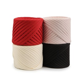 T-Shirt Yarn Fettuccini Zpagetti Set, 4 Cotton Yarn Balls Total of 218 Yards, Tshirt Yarn Kit for Crocheting, Ribbon Yarn 100% Cotton, Knitting Yarn, T Yarn Organic, Macrame T-Yarn, Paris Set