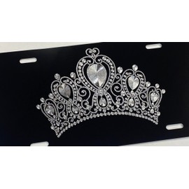 Engraved Princess Queen Crown Tiara Car Tag Diamond Etched Novelty License Plate