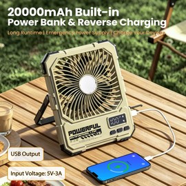 XG.&co 20000mAh Camping Fan with LED Light, Portable Fan Rechargeable 8 Inch, Remote & Hook, 18-85H Long Runtime Battery Powered Bank Tent Fan for Camping, RV, Outdoor Travel，Ultra Thin Foldable Fan