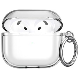 USTIYA Funda para AirPods 4 2024 Case Protectora Carcasa con Mosquetón TPU Transparente Silicona Espesamiento Suave Cover Mujer dama (Transparente)