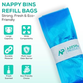 Nappy Bin Refill Bags – 10 Pack, 9m Each, Universal Fit – Compatible with Tommee Tippee & Angelcare, Blue LEPE Material, Odour Control
