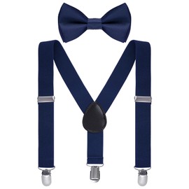 Bskifnn Kids Suspenders Bow Tie Sets Classic Solid Color Toddler Suspenders for Kids Wedding Party (Solid, Navy Blue, kids)