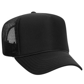 OTTO Wholesale 12 x Polyester Foam Front 5 Panel High Crown Mesh Back Trucker Hat - Black - (12 Pcs)