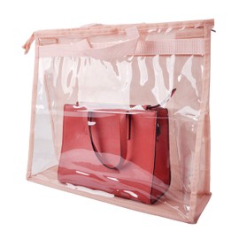 Vercord Clear PVC Handbag Dust-Free Cover Moistureproof Purse Storage Bag Organizer with Handle Zipper Space-Save Holder for Closet Pink Small