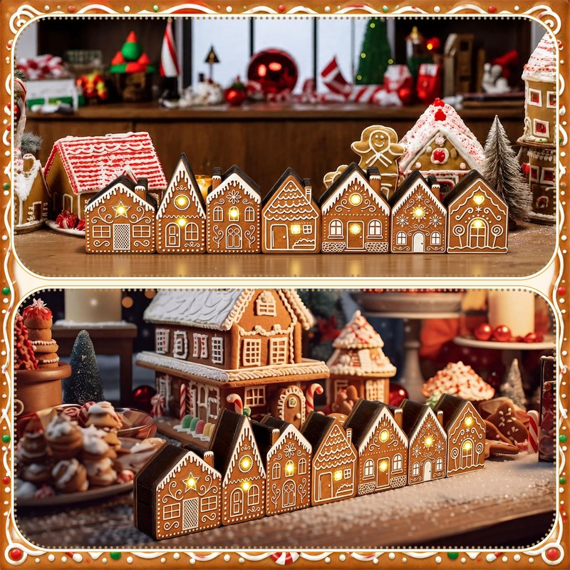 Christmas Table Decorations, Light up Gingerbread House Table Centerpieces Wooden