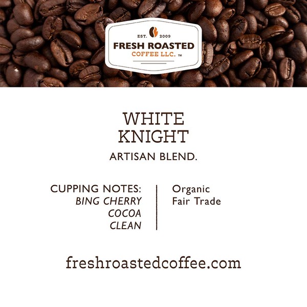 Fresh Roasted Coffee LLC, Organic White Knight Coffee, Artisan Blend, Light Roast, Whole Bean, 12 Ounce Bag