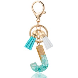 ANHBKAR Alphabet Initial Letter Keychain Cute Resin with 2 PU Tassels, Letter Keychain for Backpack Charms, Initial Keychains for Women, Girls (J, GREEN)