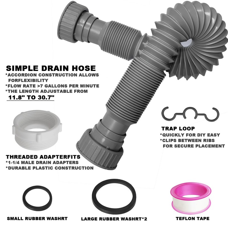 1-1/2" Sink Drain Pipe Kit, Flexible Drain Pipe P Trap,
