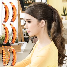 RC ROCHE ORNAMENT 6 piezas de plástico premium entrelazado dientes atrevidos de plátano francés clip para cabello súper grueso fuerte agarre antideslizante cola de caballo fabricante de abrazaderas de accesorios de moda, color café grande