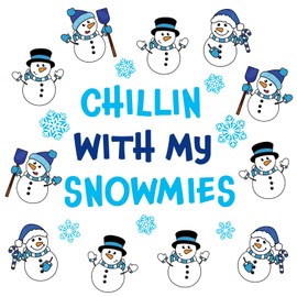 Whaline 52Pcs Winter Snowman Cutouts Christmas Snowman Snowflake Cutouts Winter Chillin with My Snowmies Bulletin Board Decor Blue White Snowman Holiday Party Cutouts for School Classroom Decor
