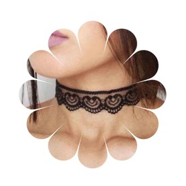 Yheakne Black Boho Flower Lace Choker Necklace, 14 Inch Adjustable, Vintage Tulle Collar Necklace, Gothic Heart Pattern, Women's Special Occasions Jewelry