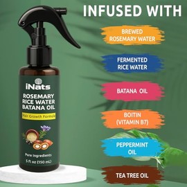 Rosemary Water Spray for Hair Growth w/Rice Water, Biotin, Batana & Peppermint Oil – Non-Sticky Organic Hair Growth Spray to Control Hair fall & Stren