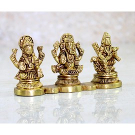 ESPLANADE - Laxmi Ganesh Saraswati Idol - 2 inches Height | Ganesha Lakshmi Religious Figurine Hindu God Sculpture Murti Statue | Diwali/Workplace/Office