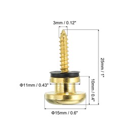 sourcing map Guitar Strap Button Buckle Lock Metal Small End Pins Sets Gold Tone with Black Rubber Washer for Guitar Bass, 2 Set