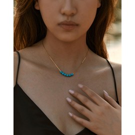 ALRNBY Women's Blue Turquoise Boho Chic Statement Necklace, 18K Gold Plated Brass, Hypoallergenic, Adjustable, Non-Tarnish, Trendy Jewelry Gift