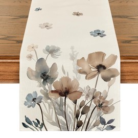 Artoid Mode - Camino de mesa de primavera con hojas florales de amapola café, decoración de mesa de comedor para decoración del hogar, fiesta, 13 x 48 pulgadas