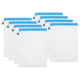 PATIKIL Mesh Produce Bags, 8 Pack 12x17 Inch Reusable Produce Bag Drawstring Washable See-Through Grocery Bags for Fruits Veggies Shopping Storage, Blue