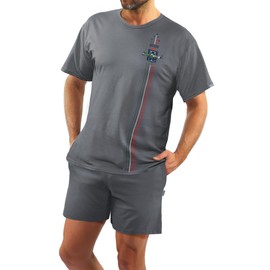 sesto senso Men's Pyjamas Short Military Cotton Pyjamas Short Sleeve Shorts Two Piece Set, Military - graphite colour, XL