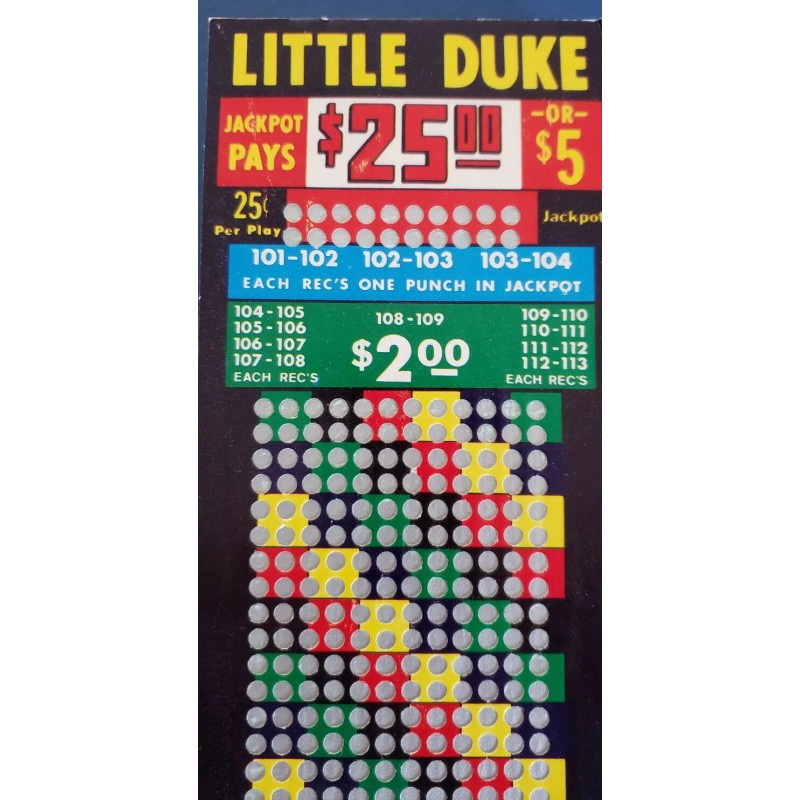 VINTAGE PUNCH BOARD LITTLE DUKE .25 CENT PLAY NEW UNPUNCHED