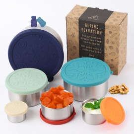Alpine Elevation 12 Pcs - 6 Stainless Steel Containers + 6 Silicone Lids | 304 Stainless Steel Lunch Container | Nesting Lunch Container | Meal Prep Storage Container | Metal Lunch Container